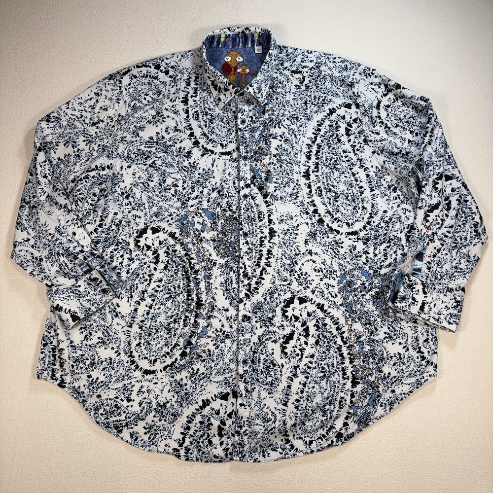 Robert Graham Shirt Mens 3XL White Black Paisley Stitching 100% Cotton Button Up